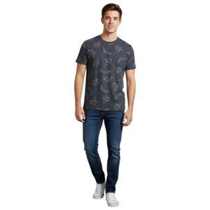 Knicker Bocker Men's Marled Navy Blue Banana Print Short Sleeve T-Shirt Small